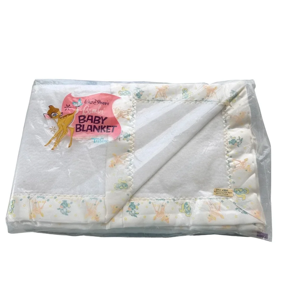 Vintage Walt Disney Bambi Baby Blanket Triboro NOS Satin Trim Nursery 1960s/70s